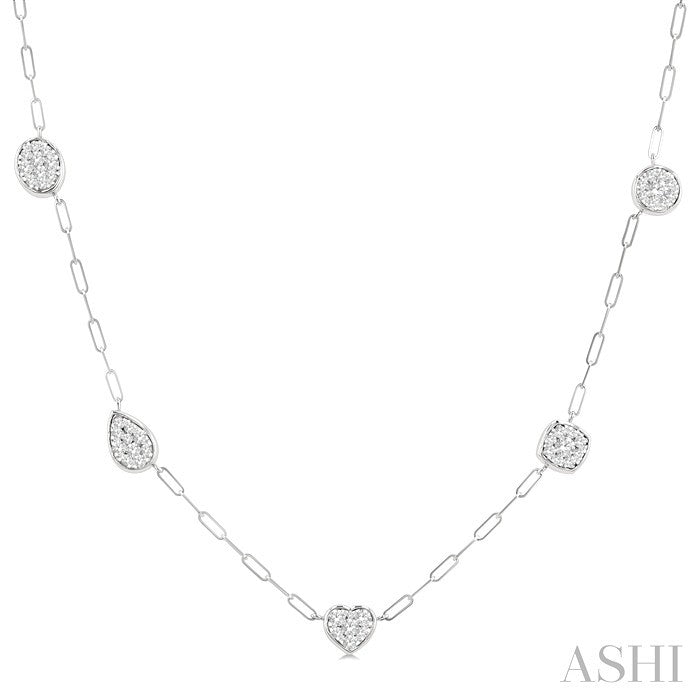 3/4 Ctw Shine Bright Mixed Shape Mount Round Cut Diamond Station Necklace in 14K White Gold