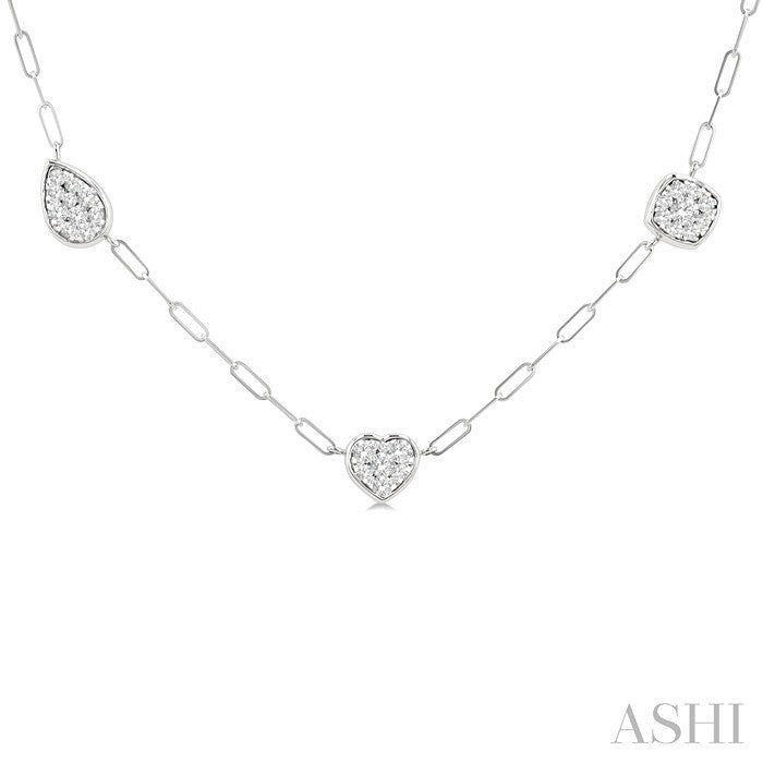 3/4 Ctw Shine Bright Mixed Shape Mount Round Cut Diamond Station Necklace in 14K White Gold