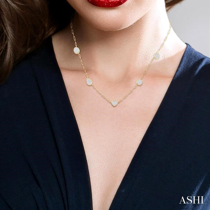 3/4 Ctw Shine Bright Mixed Shape Mount Round Cut Diamond Station Necklace in 14K Yellow and White Gold