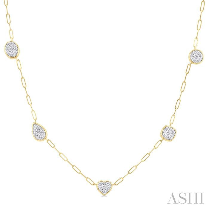 3/4 Ctw Shine Bright Mixed Shape Mount Round Cut Diamond Station Necklace in 14K Yellow and White Gold