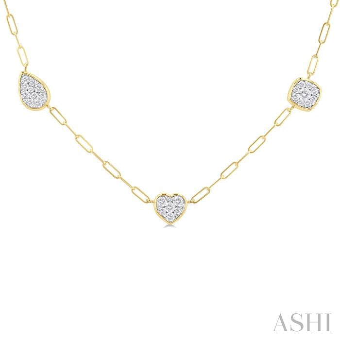 3/4 Ctw Shine Bright Mixed Shape Mount Round Cut Diamond Station Necklace in 14K Yellow and White Gold