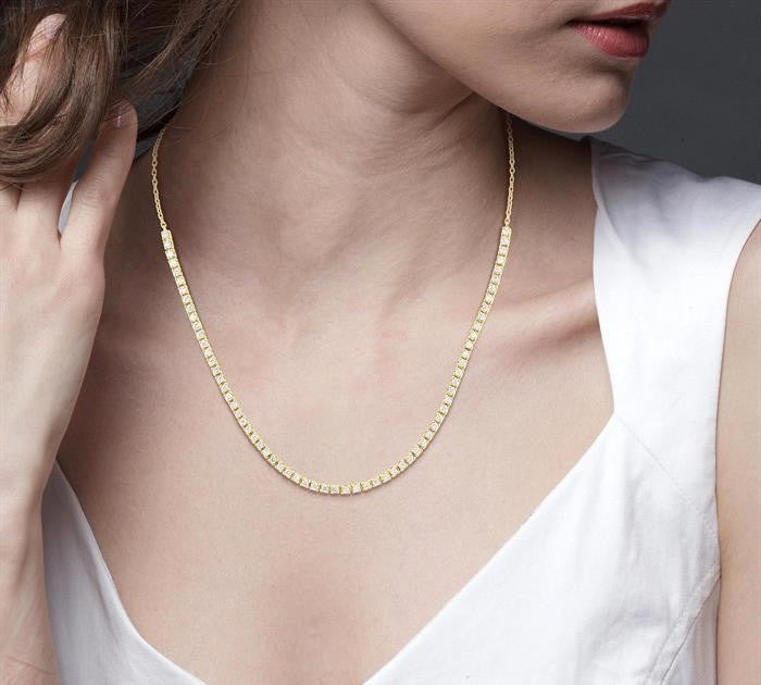 1 Ctw Round Cut Diamond Halfway Tennis Necklace in 14K Yellow Gold
