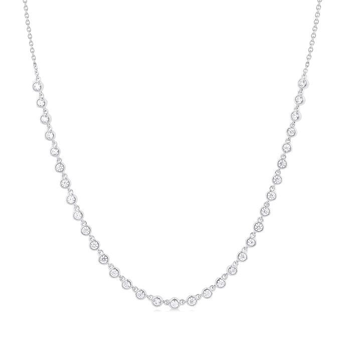 3/4 Ctw Halfway Bezel Set Round Cut Diamond Tennis Necklace in 14K White Gold