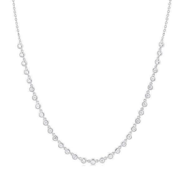 3/4 Ctw Halfway Bezel Set Round Cut Diamond Tennis Necklace in 14K White Gold