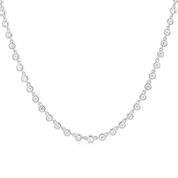 3/4 Ctw Halfway Bezel Set Round Cut Diamond Tennis Necklace in 14K White Gold