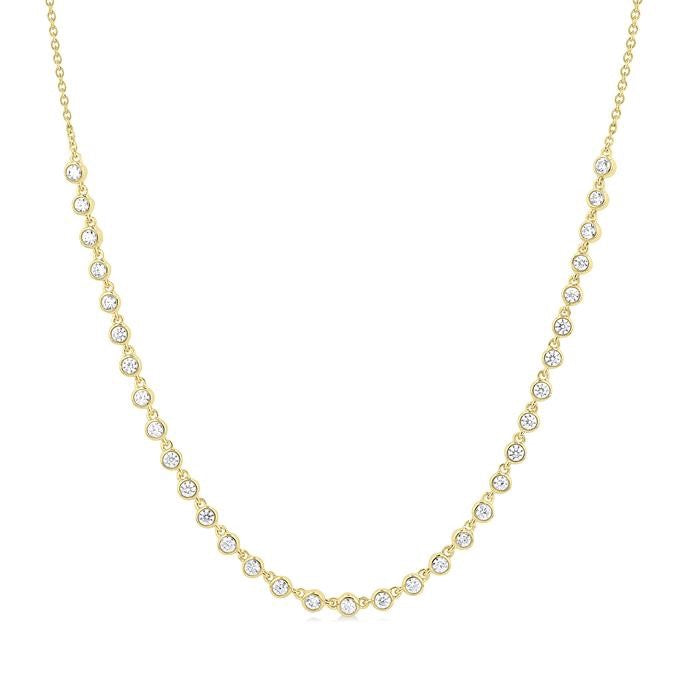 3/4 Ctw Halfway Bezel Set Round Cut Diamond Tennis Necklace in 14K Yellow Gold