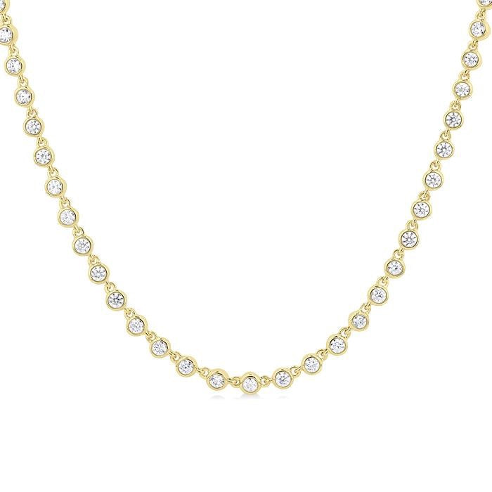 3/4 Ctw Halfway Bezel Set Round Cut Diamond Tennis Necklace in 14K Yellow Gold
