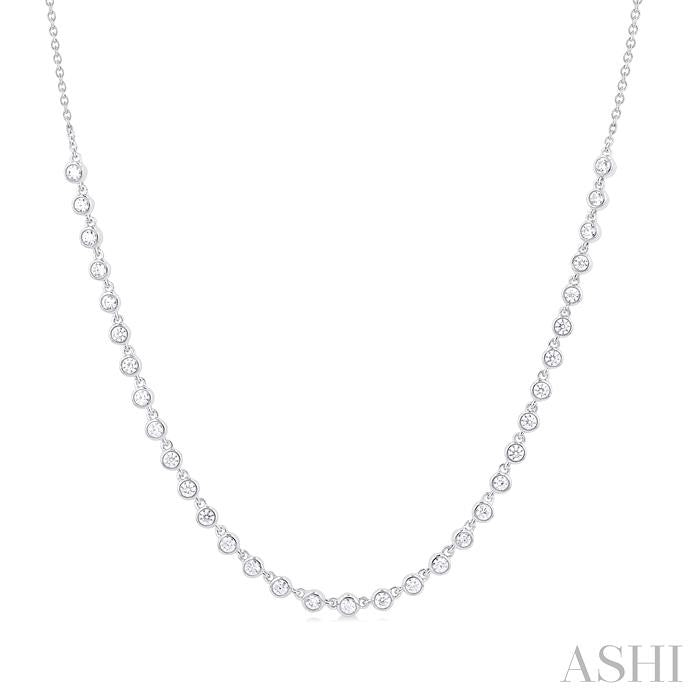 3/4 Ctw Halfway Bezel Set Round Cut Diamond Tennis Necklace in 14K White Gold