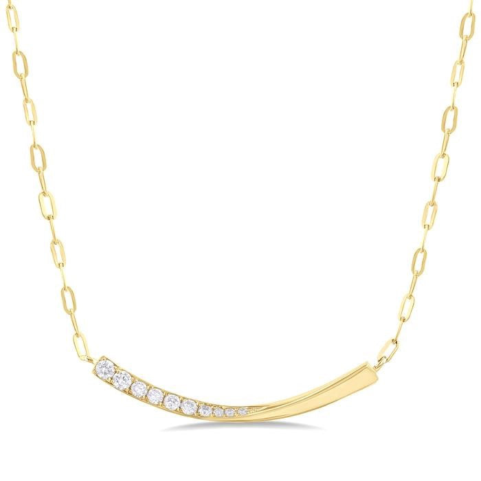 1/10 Ctw Smile Face Bar Round Cut Diamond Paperclip Necklace in 14K Yellow Gold