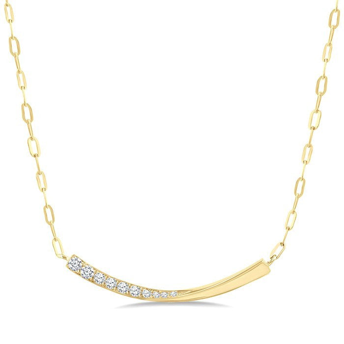 1/10 Ctw Smile Face Bar Round Cut Diamond Paperclip Necklace in 10K Yellow Gold