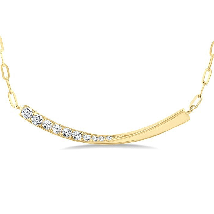 1/10 Ctw Smile Face Bar Round Cut Diamond Paperclip Necklace in 10K Yellow Gold