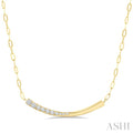 1/10 Ctw Smile Face Bar Round Cut Diamond Paperclip Necklace in 10K Yellow Gold