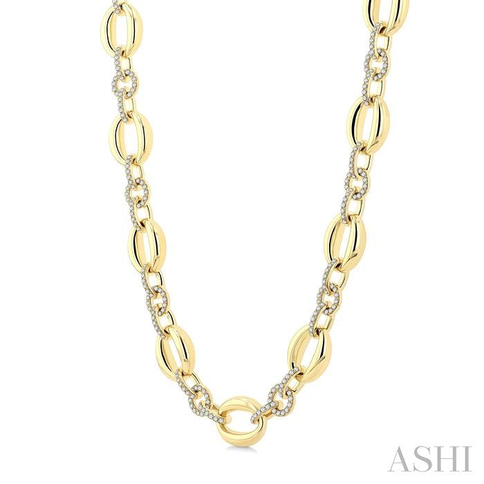 2 1/3 Ctw Open-Window Oval and Circular Link Round Cut Diamond Aeris Gold Bold Fashion Necklace in 14K Yellow Gold