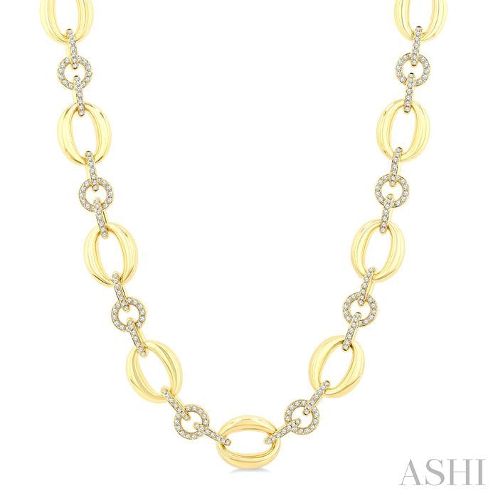 2 1/3 Ctw Open-Window Oval and Circular Link Round Cut Diamond Aeris Gold Bold Fashion Necklace in 14K Yellow Gold
