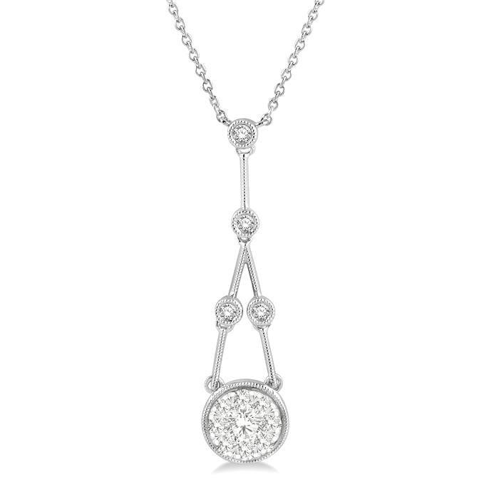 5/8 Ctw Bar & Circular Mount Motif Round Cut Diamond Shine Bright Necklace in 14K White Gold