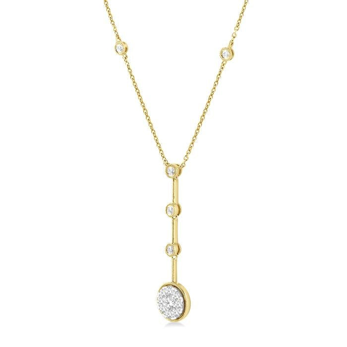 5/8 Ctw Circular Mount & Bar Extension Round Cut Diamond Shine Bright Necklace in 14K Yellow and White Gold