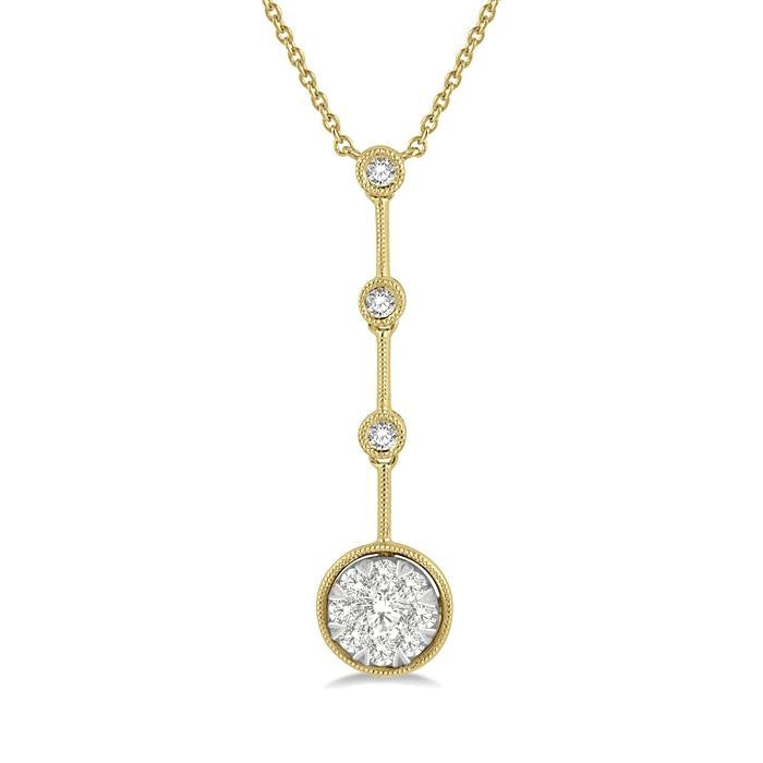 5/8 Ctw Circular Mount & Bar Extension Round Cut Diamond Shine Bright Necklace in 14K Yellow and White Gold