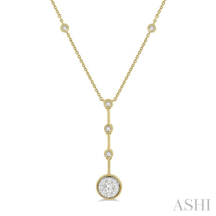 5/8 Ctw Circular Mount & Bar Extension Round Cut Diamond Shine Bright Necklace in 14K Yellow and White Gold