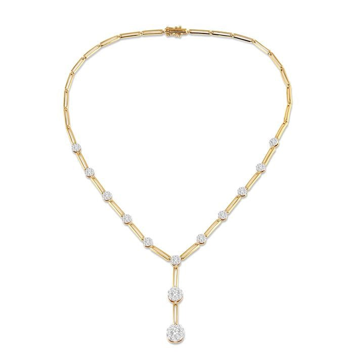 2 Ctw Shine Bright Round Cut Diamond Elongated Link Necklace in 14K Yellow and White Gold