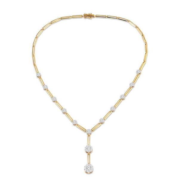 2 Ctw Shine Bright Round Cut Diamond Elongated Link Necklace in 14K Yellow and White Gold