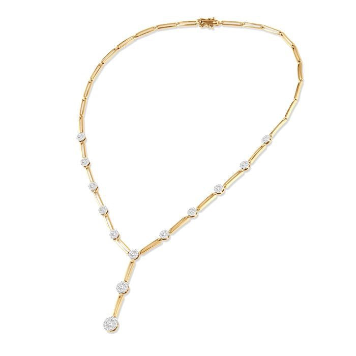 2 Ctw Shine Bright Round Cut Diamond Elongated Link Necklace in 14K Yellow and White Gold
