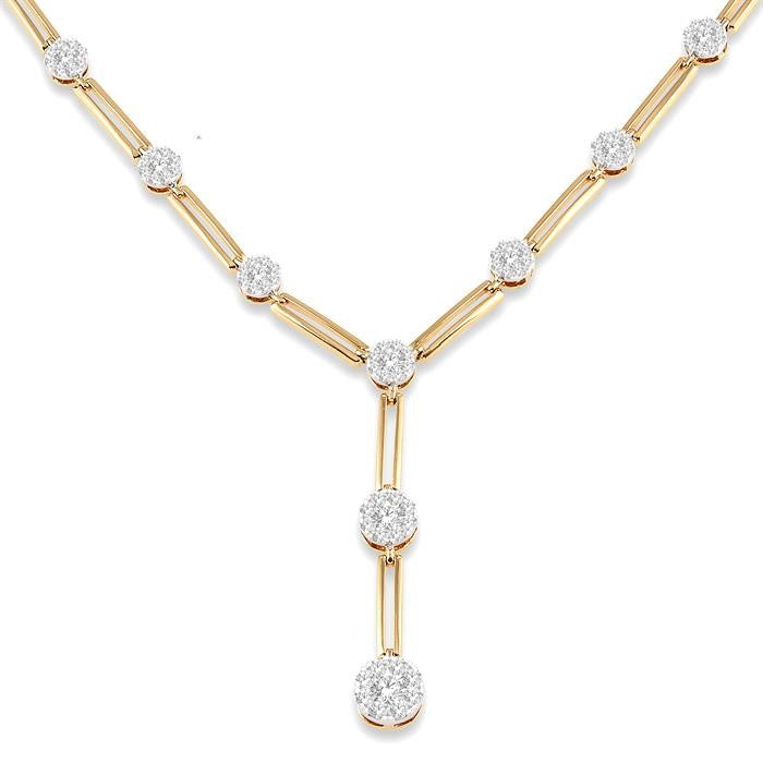 2 Ctw Shine Bright Round Cut Diamond Elongated Link Necklace in 14K Yellow and White Gold