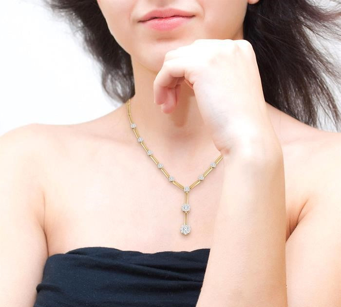 2 Ctw Shine Bright Round Cut Diamond Elongated Link Necklace in 14K Yellow and White Gold