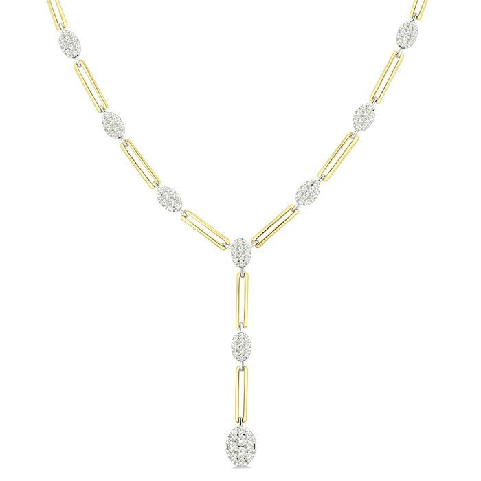 1 3/4 Ctw Shine Bright Oval Shape Round Cut Diamond Paperclip Fashion Necklace in 14K Yellow and White Gold