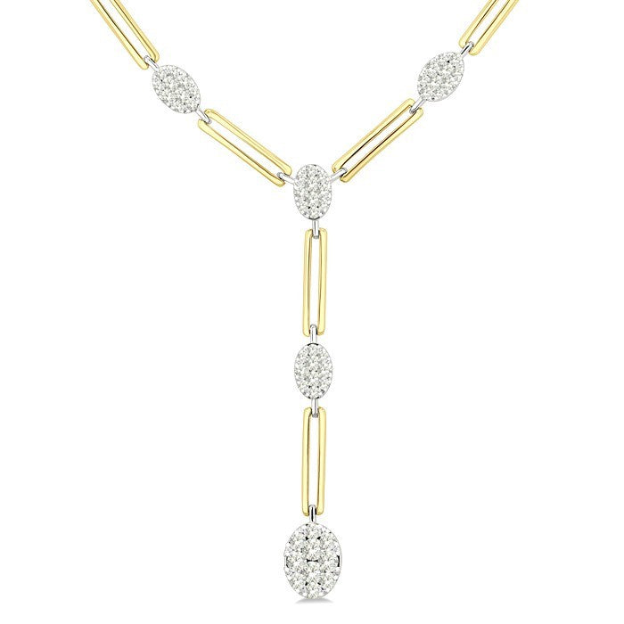 1 3/4 Ctw Shine Bright Oval Shape Round Cut Diamond Paperclip Fashion Necklace in 14K Yellow and White Gold