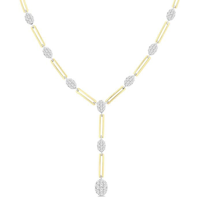 Oval Shape Paperclip Shine Bright Diamond Fashion Necklace