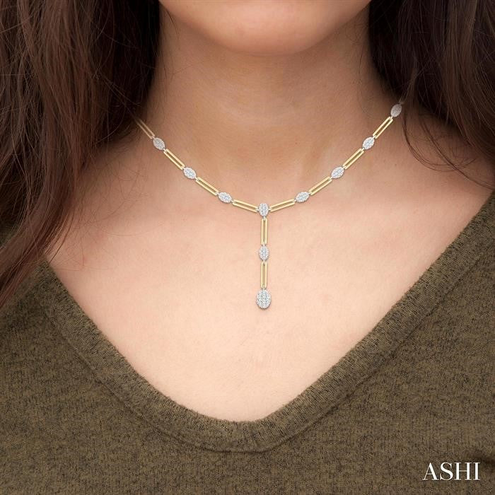 1 3/4 Ctw Shine Bright Oval Shape Round Cut Diamond Paperclip Fashion Necklace in 14K Yellow and White Gold