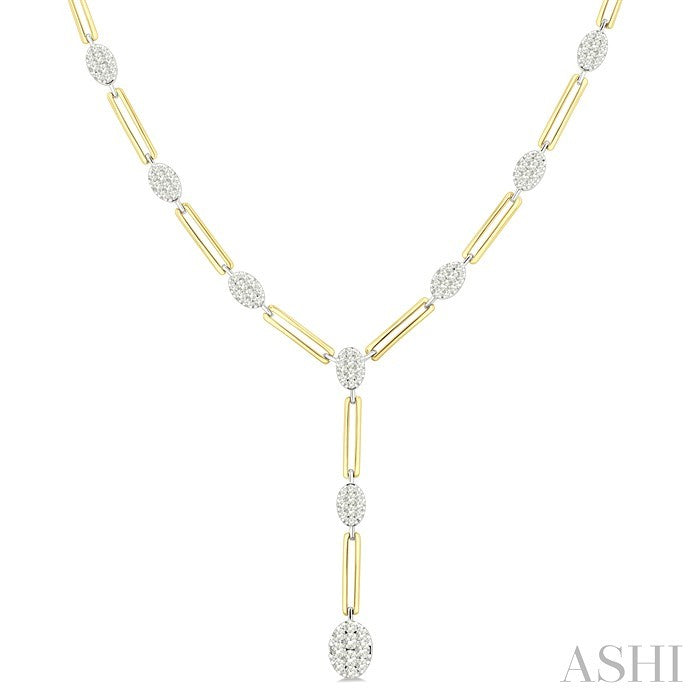 1 3/4 Ctw Shine Bright Oval Shape Round Cut Diamond Paperclip Fashion Necklace in 14K Yellow and White Gold