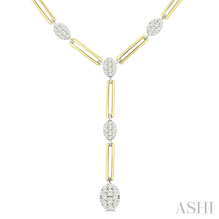1 3/4 Ctw Shine Bright Oval Shape Round Cut Diamond Paperclip Fashion Necklace in 14K Yellow and White Gold