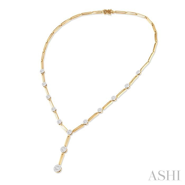 2 Ctw Shine Bright Round Cut Diamond Elongated Link Necklace in 14K Yellow and White Gold