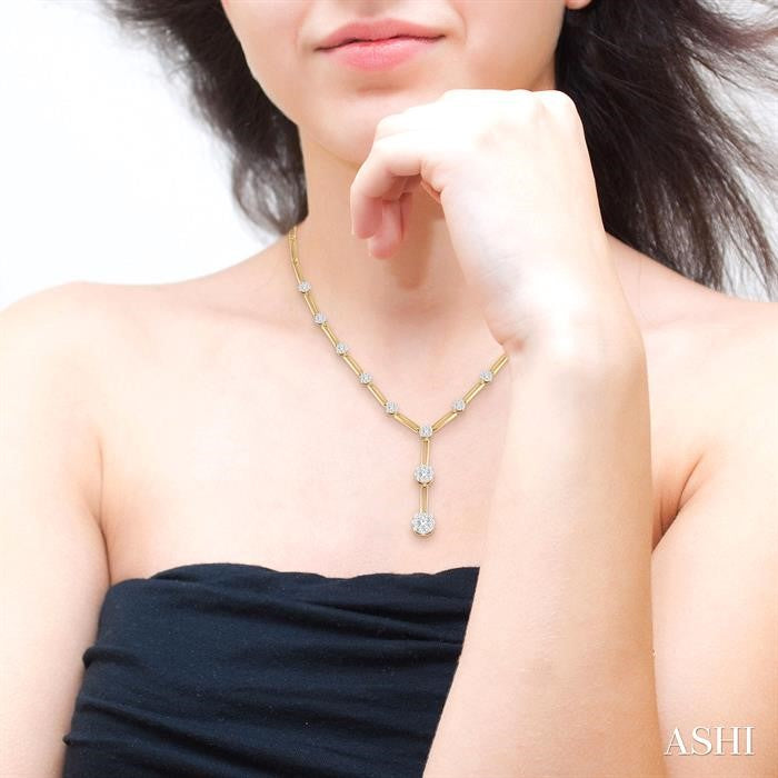 2 Ctw Shine Bright Round Cut Diamond Elongated Link Necklace in 14K Yellow and White Gold