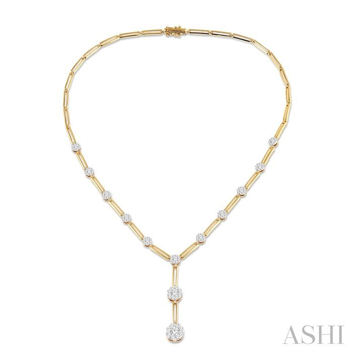 2 Ctw Shine Bright Round Cut Diamond Elongated Link Necklace in 14K Yellow and White Gold