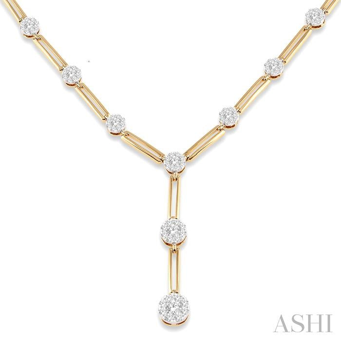 2 Ctw Shine Bright Round Cut Diamond Elongated Link Necklace in 14K Yellow and White Gold