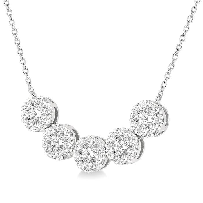 1/2 Ctw 5-Stone Circular Mount Shine Bright Round Cut Diamond Necklace in 14K White Gold