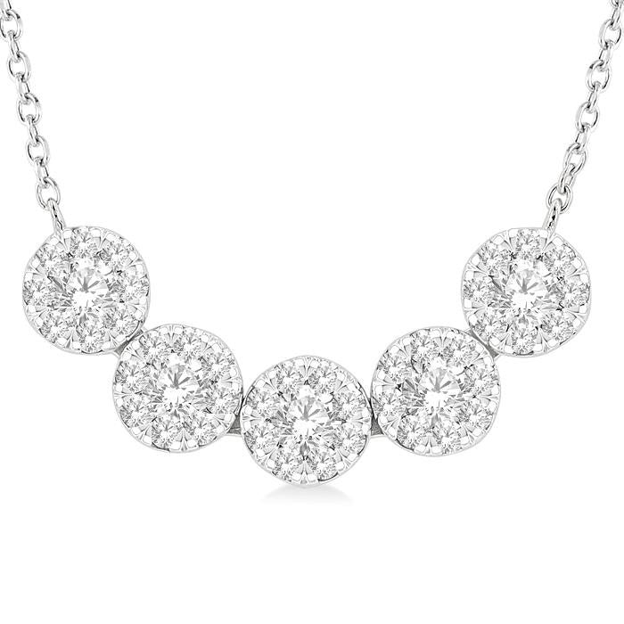 1/2 Ctw 5-Stone Circular Mount Shine Bright Round Cut Diamond Necklace in 14K White Gold