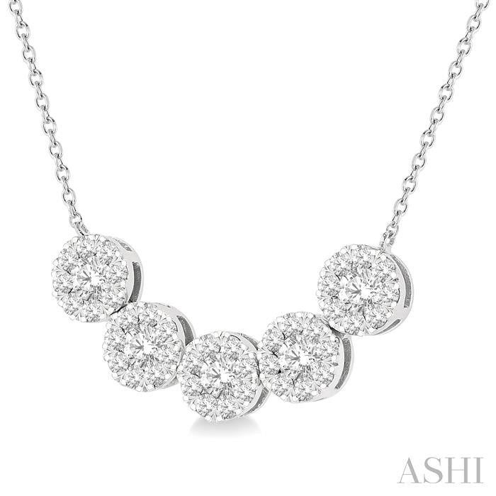 1/2 Ctw 5-Stone Circular Mount Shine Bright Round Cut Diamond Necklace in 14K White Gold