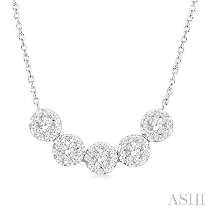 1/2 Ctw 5-Stone Circular Mount Shine Bright Round Cut Diamond Necklace in 14K White Gold