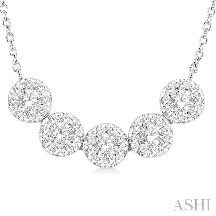 1/2 Ctw 5-Stone Circular Mount Shine Bright Round Cut Diamond Necklace in 14K White Gold