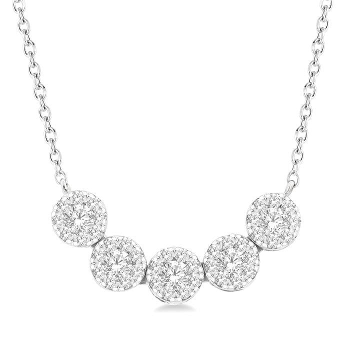 1/3 Ctw 5-Stone Circular Mount Shine Bright Round Cut Diamond Necklace in 14K White Gold