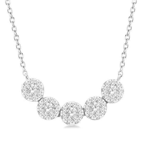 1/3 Ctw 5-Stone Circular Mount Shine Bright Round Cut Diamond Necklace in 14K White Gold