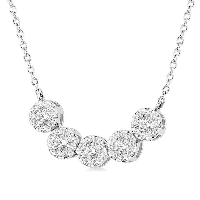 1/3 Ctw 5-Stone Circular Mount Shine Bright Round Cut Diamond Necklace in 14K White Gold