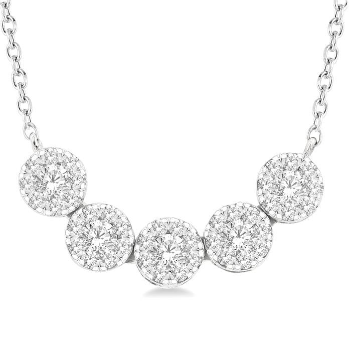 1/3 Ctw 5-Stone Circular Mount Shine Bright Round Cut Diamond Necklace in 14K White Gold