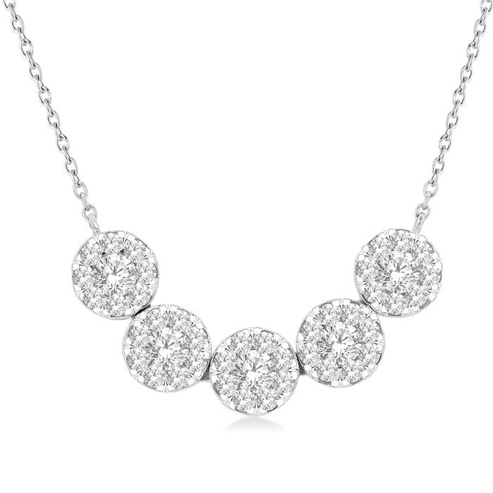 3/4 Ctw 5-Stone Circular Mount Shine Bright Round Cut Diamond Necklace in 14K White Gold