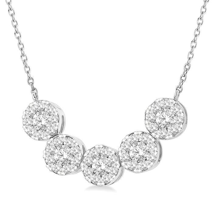 3/4 Ctw 5-Stone Circular Mount Shine Bright Round Cut Diamond Necklace in 14K White Gold