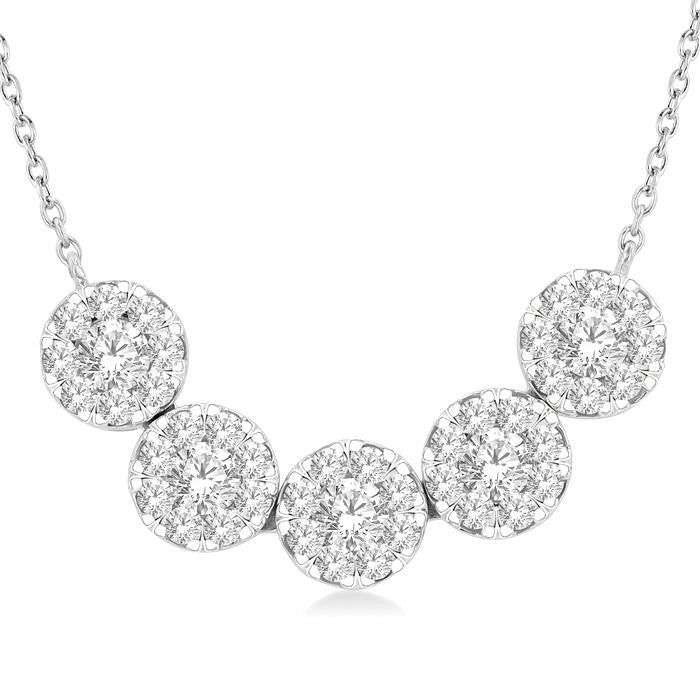 3/4 Ctw 5-Stone Circular Mount Shine Bright Round Cut Diamond Necklace in 14K White Gold