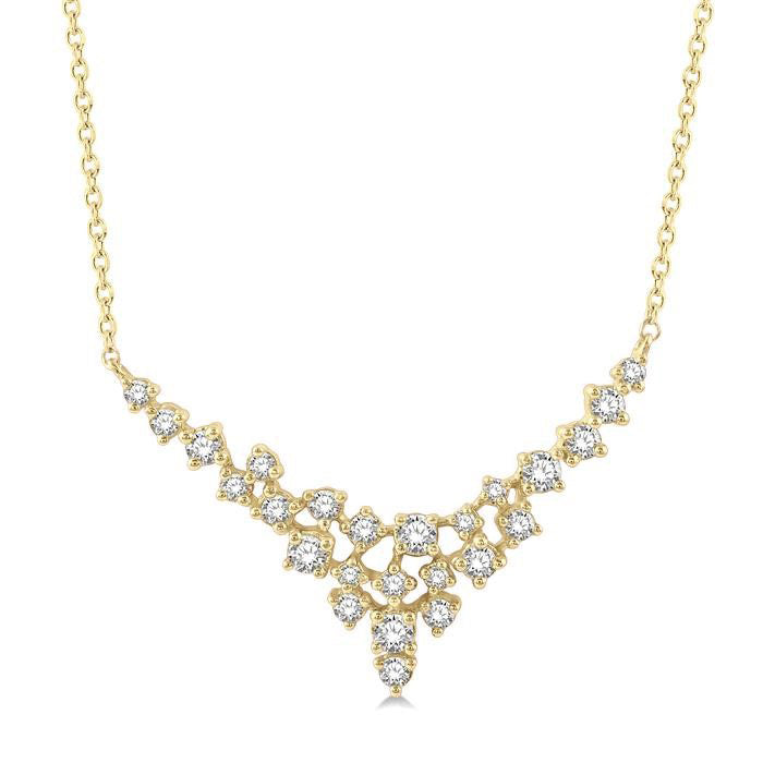 1/2 Ctw V-Shape Round Cut Diamond Scatter Necklace in 14K Yellow Gold